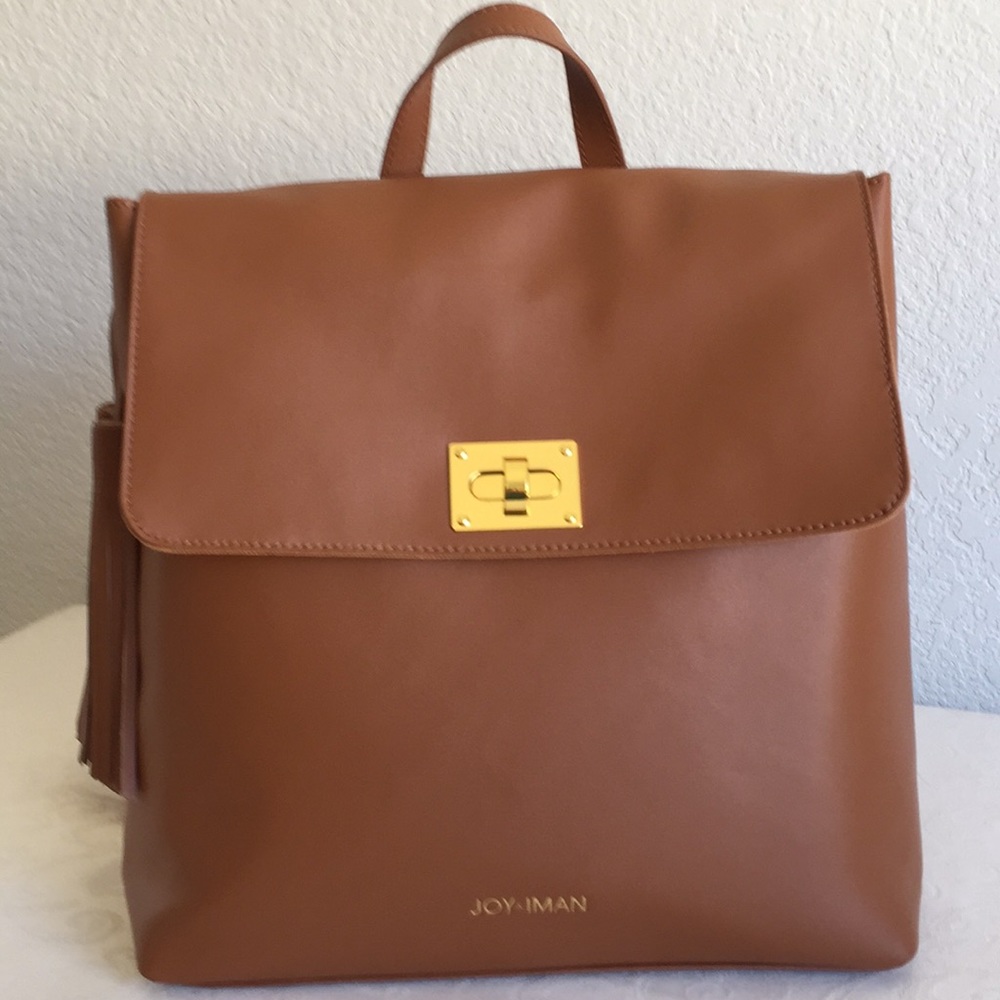 Joy & Iman brown leather organizer backpack